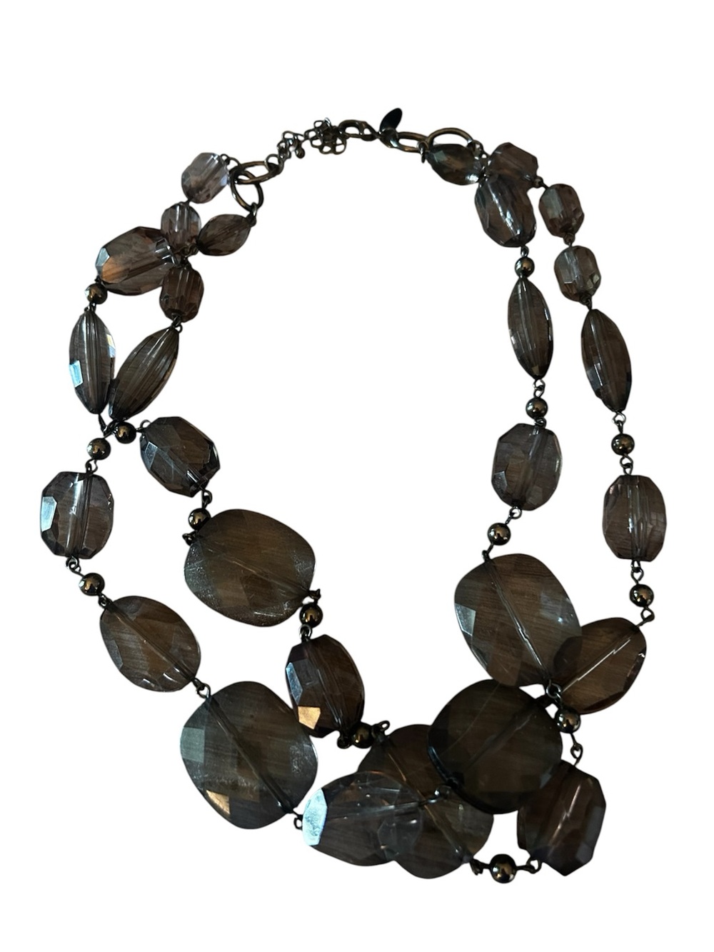 Smoky Gray Quartz Like Statement Beaded Necklace